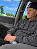 Man wearing the GHETTO A grey heather embroidered hoodie